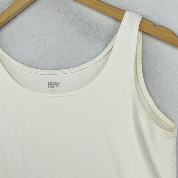 EILEEN FISHER Tank Top M Organic Cotton Stretch Jersey Scoop Neck Off White USA - Picture 6 of 12